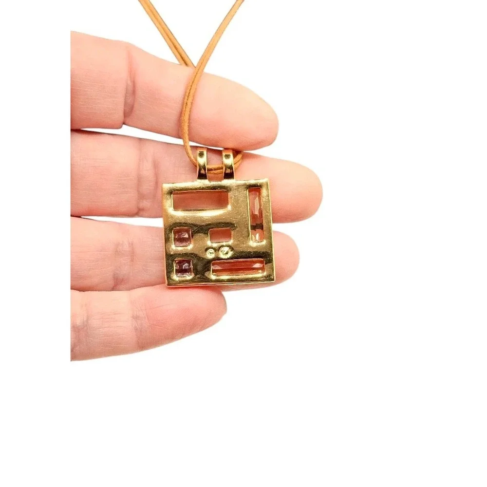 Swarovski Ilori Rose Gold Brown Pink Square‎ Crystal Pendant 18" Cord Necklace - Picture 6 of 13